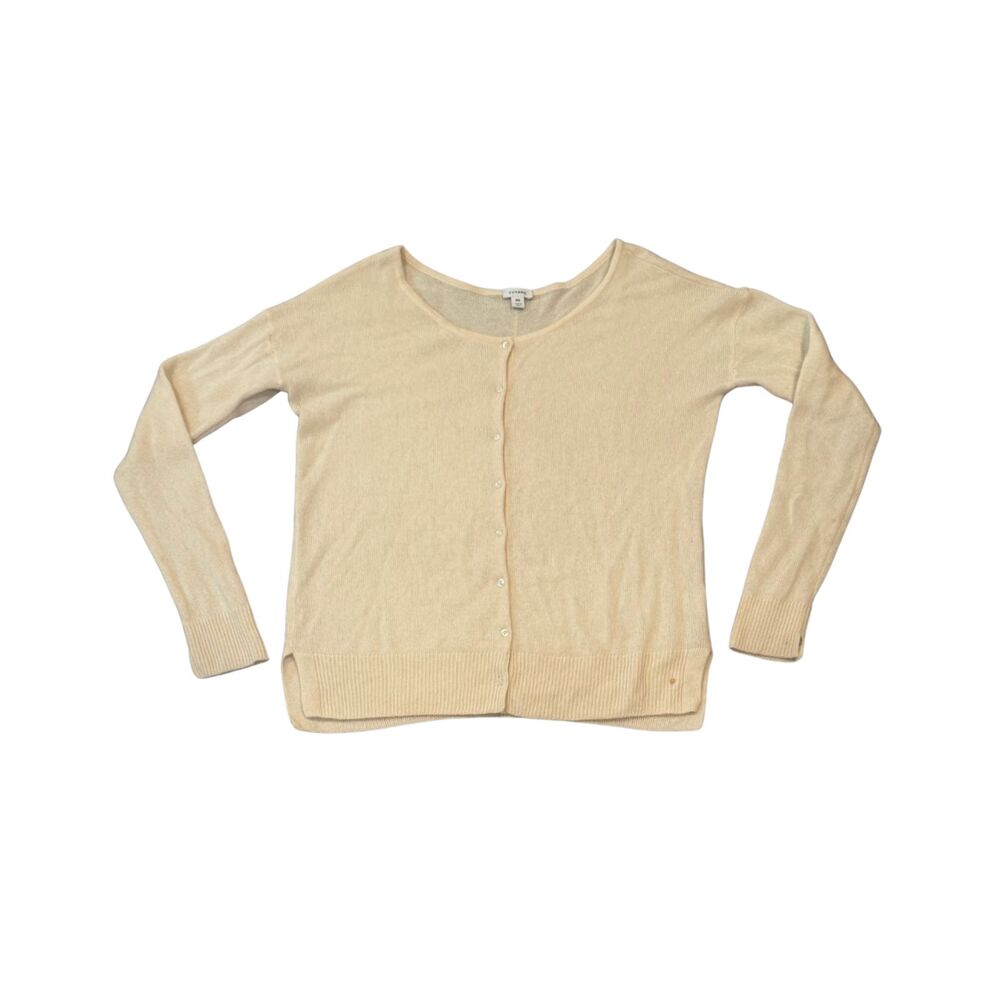 Cuyana Cream Round Neck Cashmere Cardigan Sweater Size M Classic Made in Italy